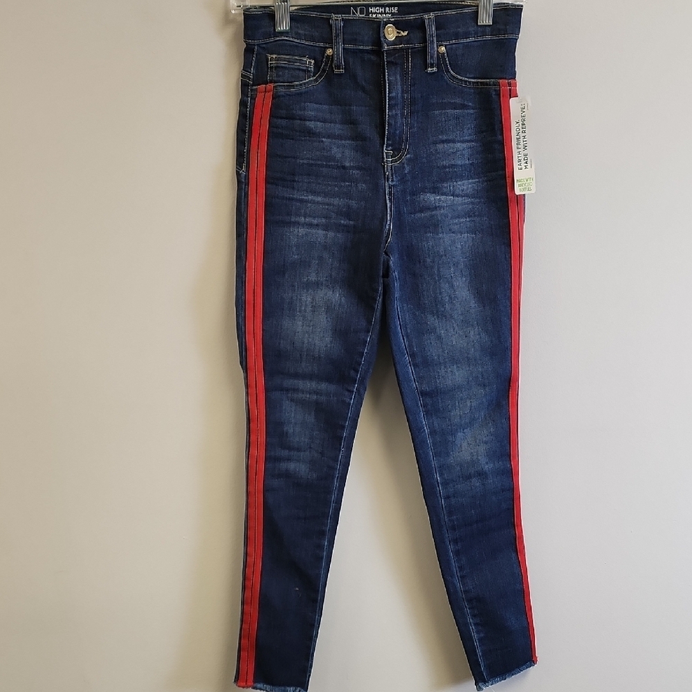 NOBO Dark Blue Skinny Jeans with Red Stripes